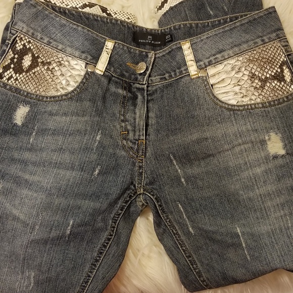 Designer Phillip Plein Blue Python Jean's - Picture 2 of 6